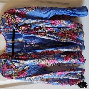 Free People Blue and Pink Floral Top